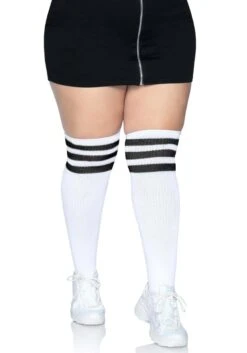 LEG AVENUE Plus Size Women's White Athletic Socks With Black Stripes