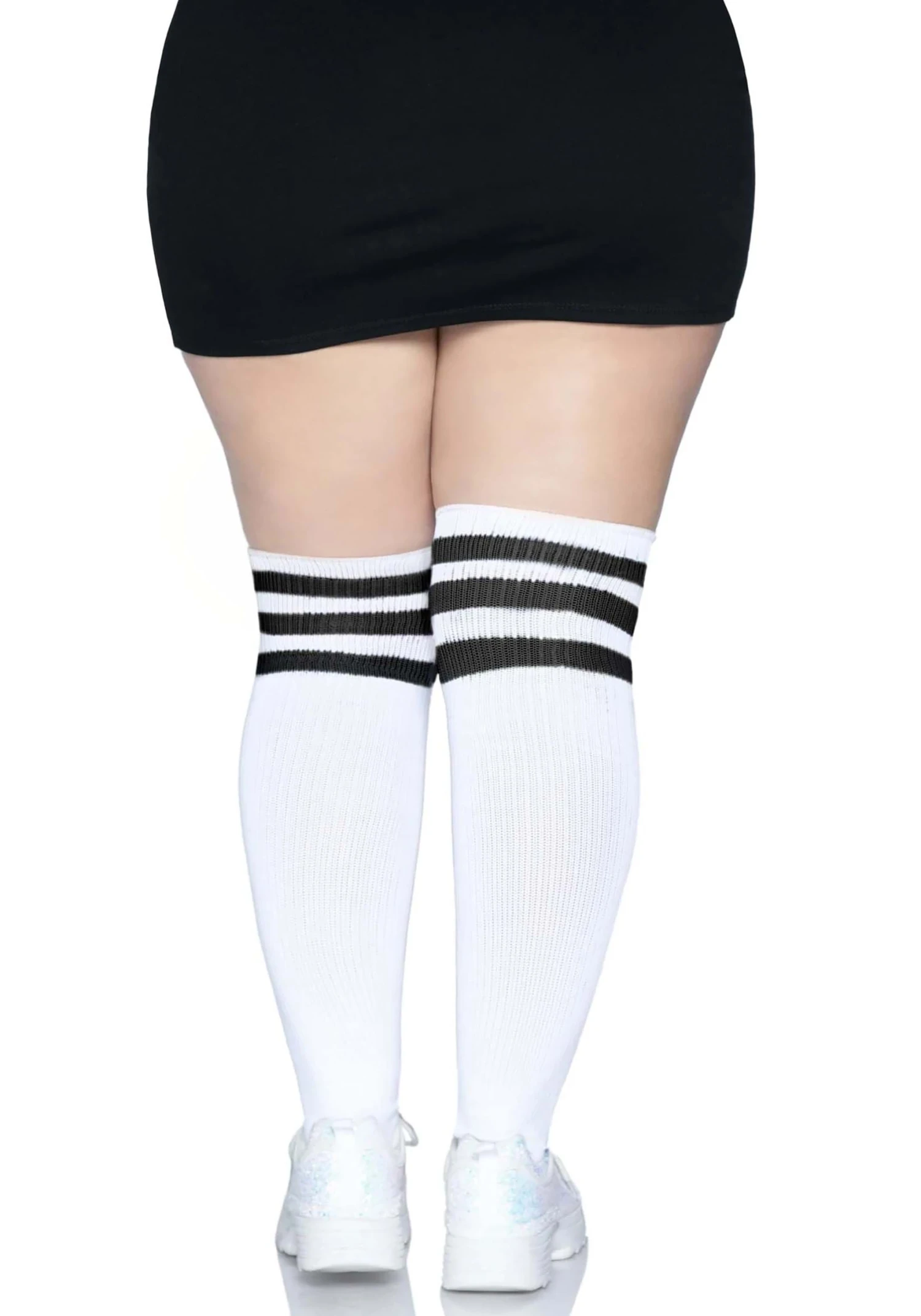 LEG AVENUE Plus Size Women's White Athletic Socks With Black Stripes 4 LEG AVENUE Plus Size Women's White Athletic Socks With Black Stripes - Image 2