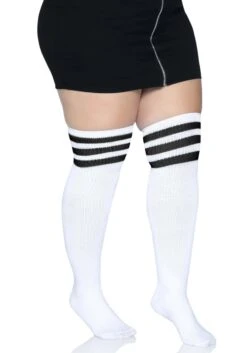 LEG AVENUE Plus Size Women's White Athletic Socks With Black Stripes 7 LEG AVENUE Plus Size Women's White Athletic Socks With Black Stripes -Leg Avenue womens plus white athletic socks with black stripe alt 2