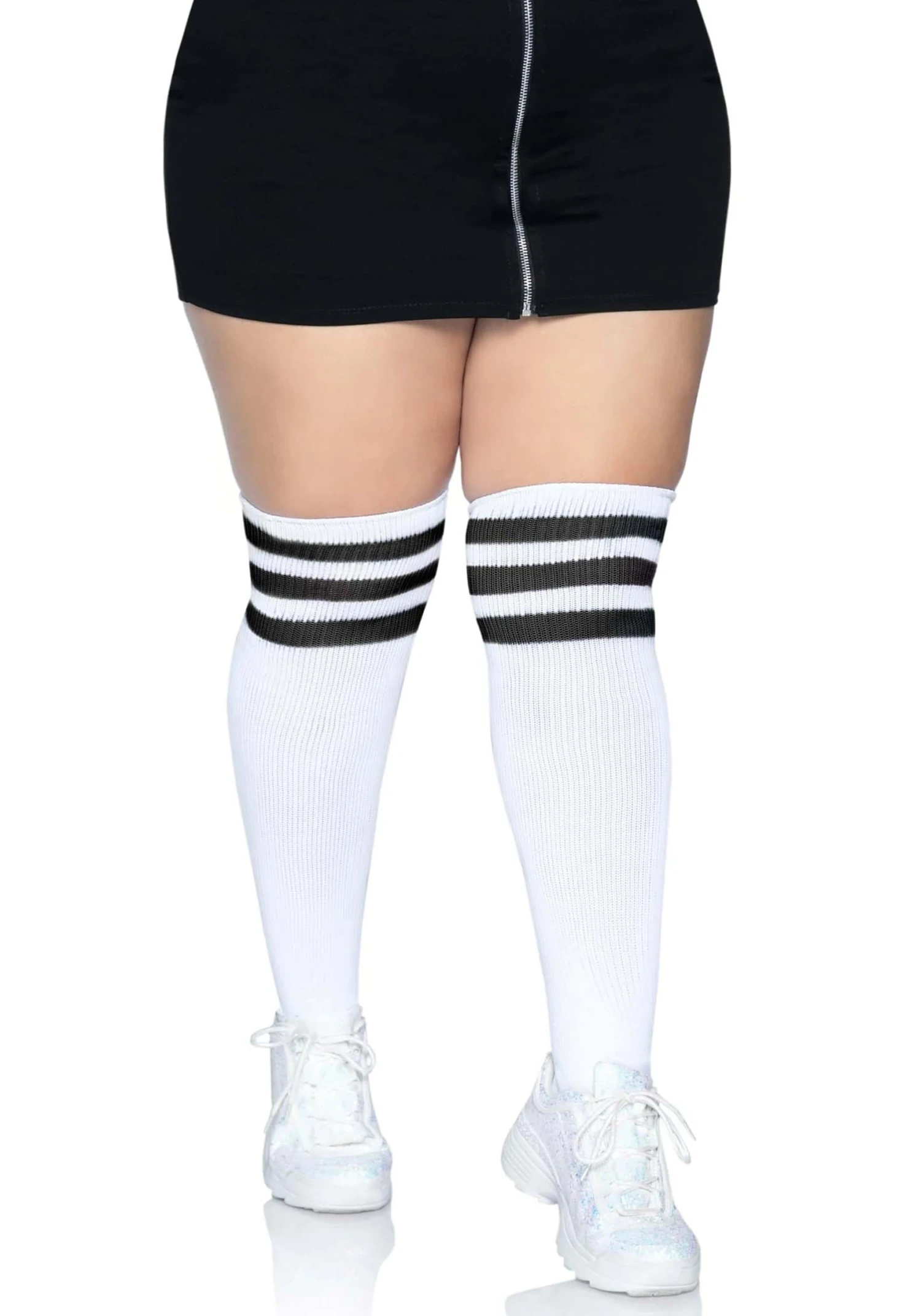 LEG AVENUE Plus Size Women's White Athletic Socks With Black Stripes 3 LEG AVENUE Plus Size Women's White Athletic Socks With Black Stripes