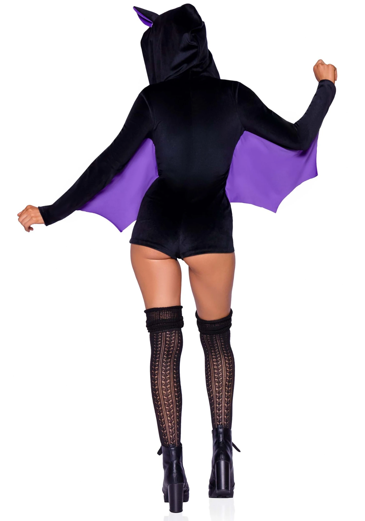 LEG AVENUE Plush Black Bat Romper Costume For Women 4 LEG AVENUE Plush Black Bat Romper Costume For Women - Image 2