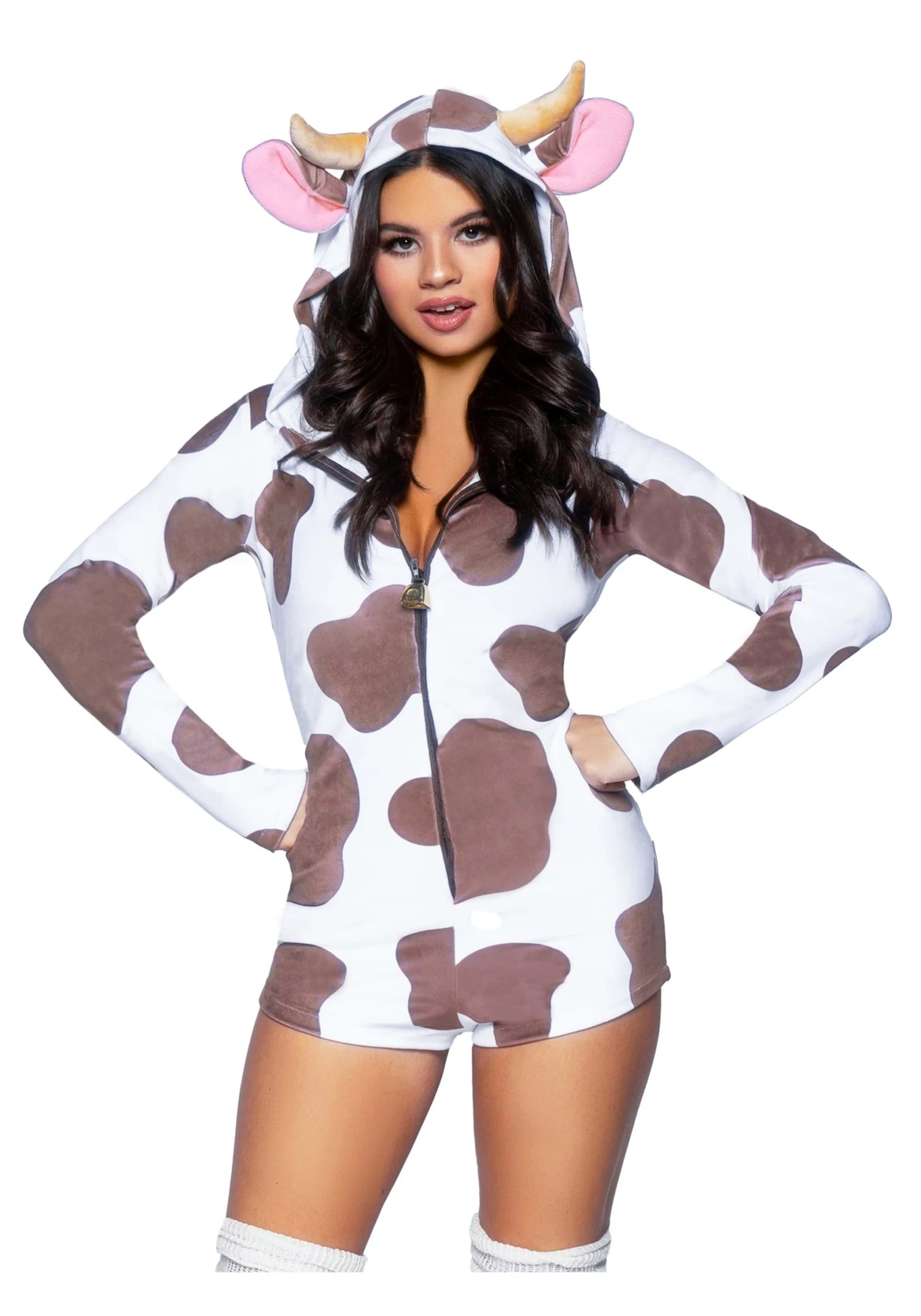 LEG AVENUE Women's Plush Sexy Brown And White Cow Romper Costume 3 LEG AVENUE Women's Plush Sexy Brown And White Cow Romper Costume